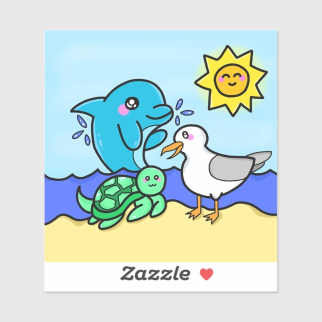 Kawaii Beach Friends Sticker (Sheet)