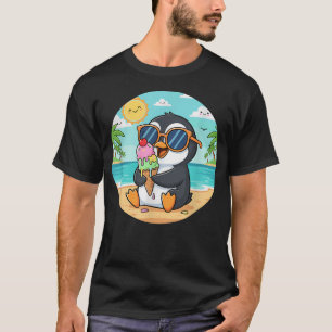 Kawaii Beach Penguin With Sunglasses And Ice T-Shirt