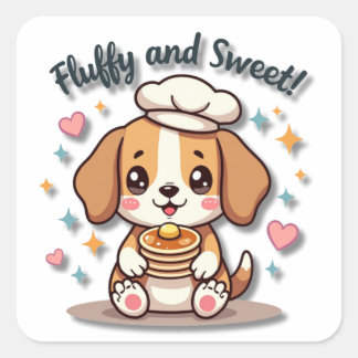 Kawaii Beagle Chef with Pancakes Square Sticker