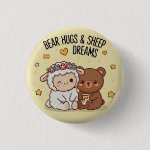 Kawaii Bear and Sheep Best Friends Cute Pin Button