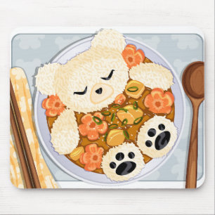 Kawaii Bear Curry Rice Bowl - Anime Cute Food Art Mouse Mat