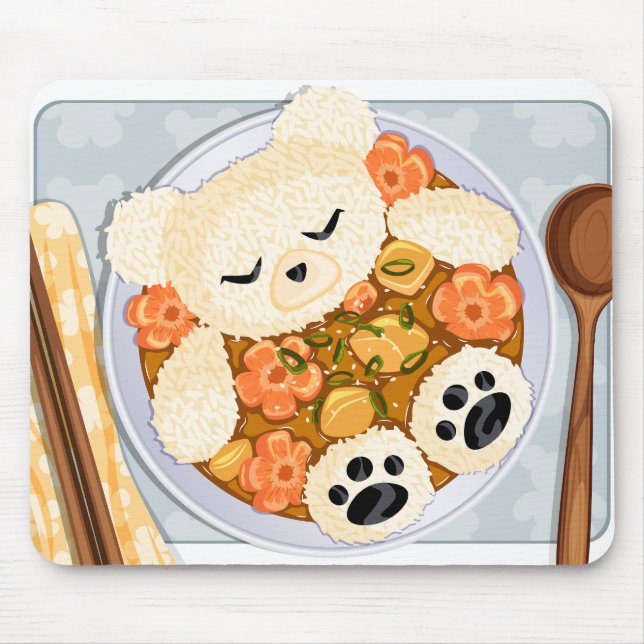 Kawaii Bear Curry Rice Bowl - Anime Cute Food Art Mouse Mat (Front)