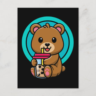 Kawaii Bear Drinking Bubble Tea Lover Postcard