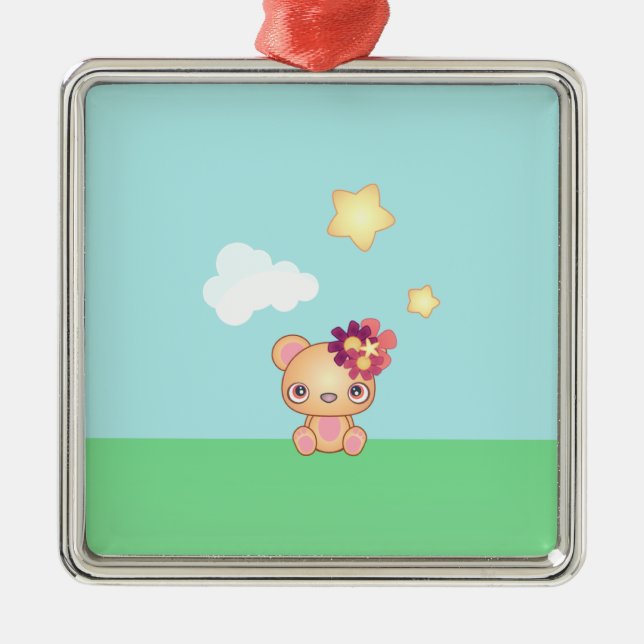 Kawaii Bear Metal Tree Decoration (Front)