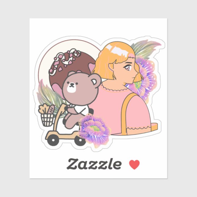 Kawaii Bear on Mobility Scooter & Sweets (Sheet)