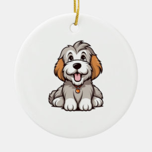 Kawaii Bearded Collie Puppy Ceramic Tree Decoration