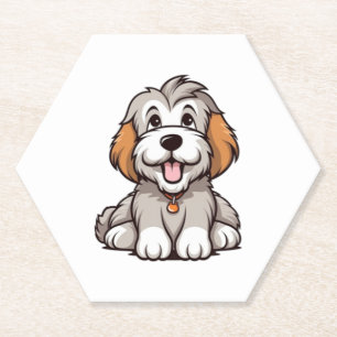 Kawaii Bearded Collie Puppy Paper Coaster