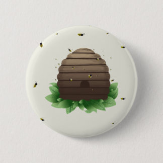 kawaii beehive and beeswarm 6 cm round badge