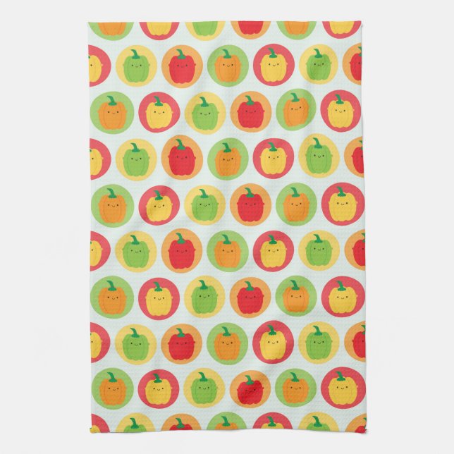Kawaii Bell Peppers Tea Towel (Vertical)