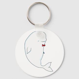 kawaii beluga whale with red bowtie key ring