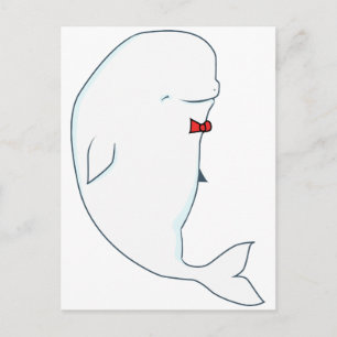 kawaii beluga whale with red bowtie postcard