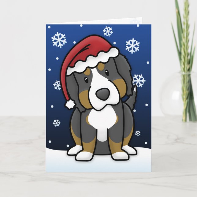 Kawaii Bernese Mountain Dog Christmas Card (Front)