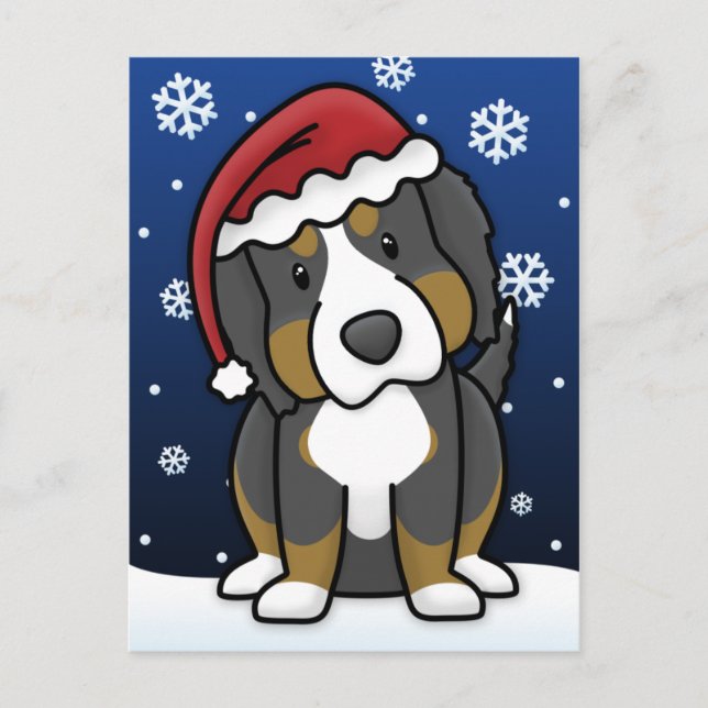 Kawaii Bernese Mountain Dog Christmas Postcard (Front)