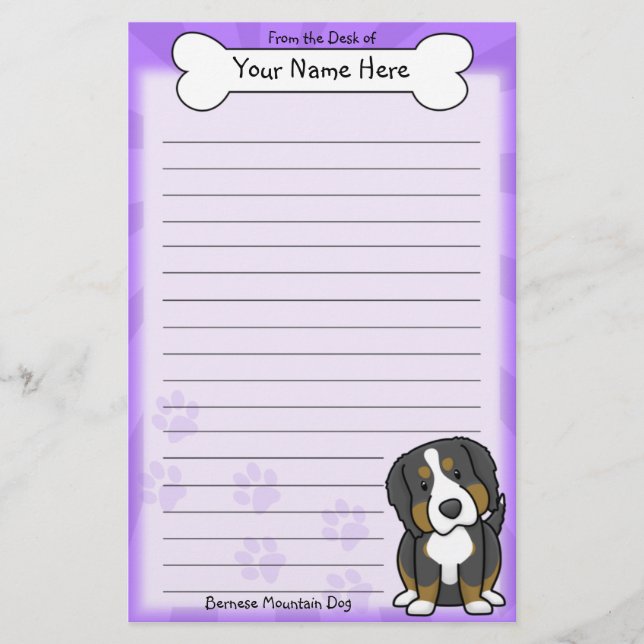 Kawaii Bernese Mountain Dog Stationery (Front)