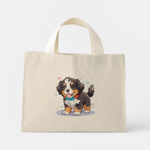 Kawaii Bernese Puppy, Cute Berner Pup Mini Tote Bag