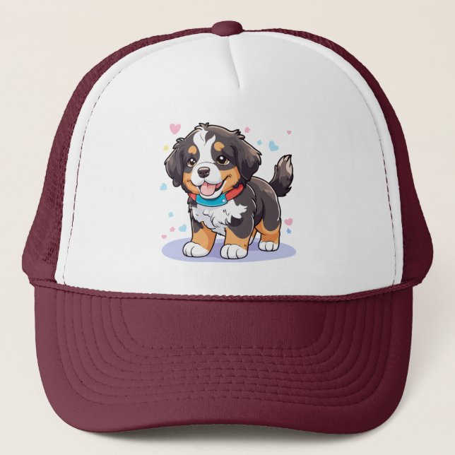 Kawaii Bernese Puppy, Cute Berner Pup Trucker Hat (Front)