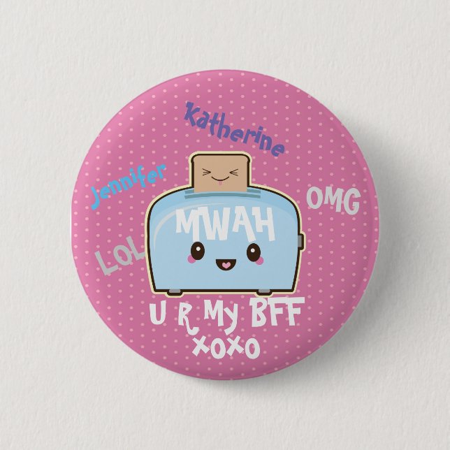 Kawaii BFF Personalised Friendship Button Cute (Front)