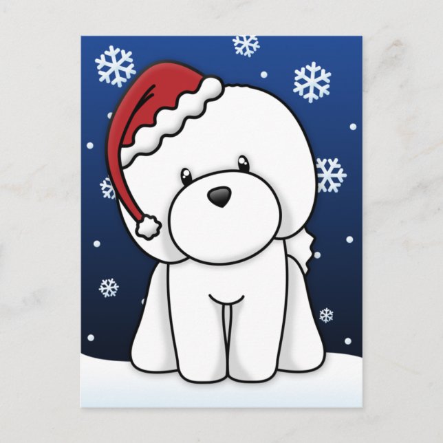Kawaii Bichon Frise Christmas Postcard (Front)
