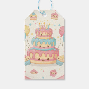 Kawaii Birthday - Cute Cake and Cupcakes Gift Tags
