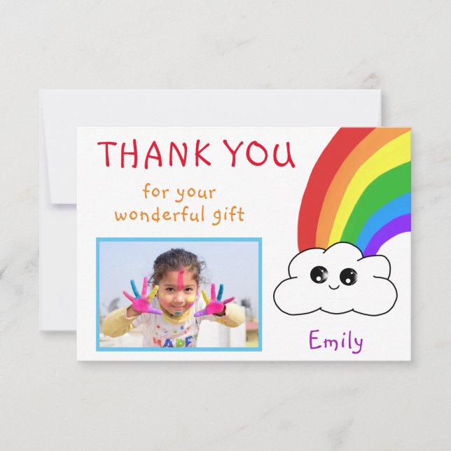 Kawaii Birthday Thank you Photo Card for Kids (Front)