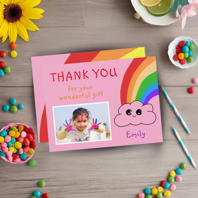 Kawaii Birthday Thank you Photo Card for Kids (Creator Uploaded)