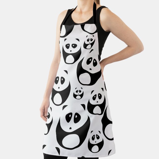 Kawaii Black and White Panda Pattern Apron (Insitu)