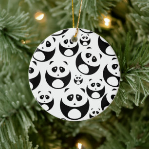 Kawaii Black and White Panda Pattern Ceramic Tree Decoration