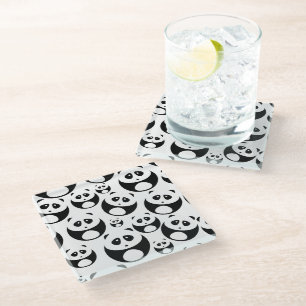 Kawaii Black and White Panda Pattern Glass Coaster