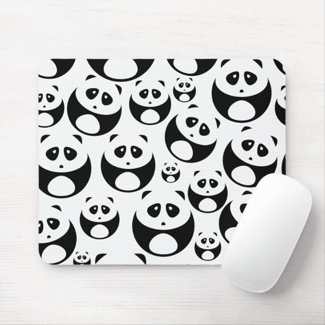 Kawaii Black and White Panda Pattern Mouse Mat (With Mouse)