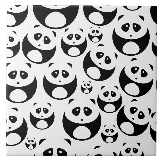 Kawaii Black and White Panda Pattern Tile (Front)