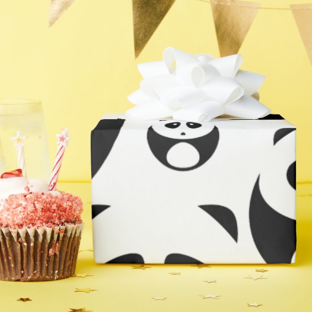 Kawaii Black and White Panda Pattern Wrapping Paper (Birthday Party)