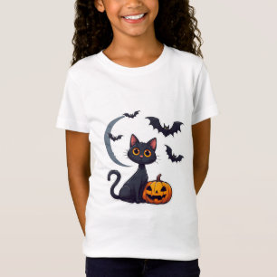 Kawaii Black Cat And Friendly Bats Halloween 🎃 T-Shirt