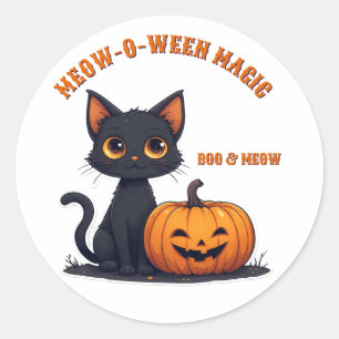 Kawaii Black Cat And Pumpkin Stack Halloween 🎃 Classic Round Sticker