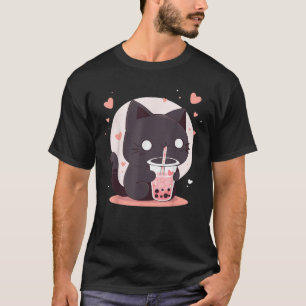 Kawaii Black Cat Boba Cute Japan Anime Bubble Tea  T-Shirt