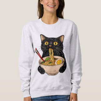 Kawaii Black Cat Eating Ramen Cute Japanese Food Sweatshirt