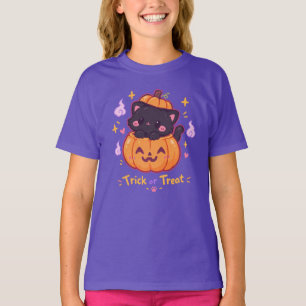 Kawaii Black Cat Halloween Pumpkin Trick or Treat T-Shirt