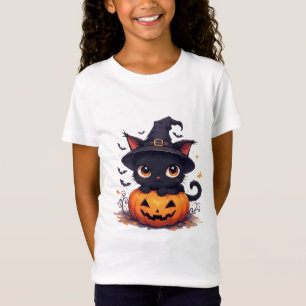 Kawaii Black Cat Holding Pumpkin Halloween 🎃 T-Shirt