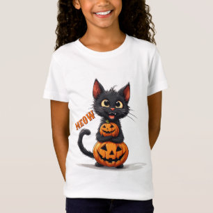 Kawaii Black Cat Hugging Pumpkin Halloween 🎃 T-Shirt