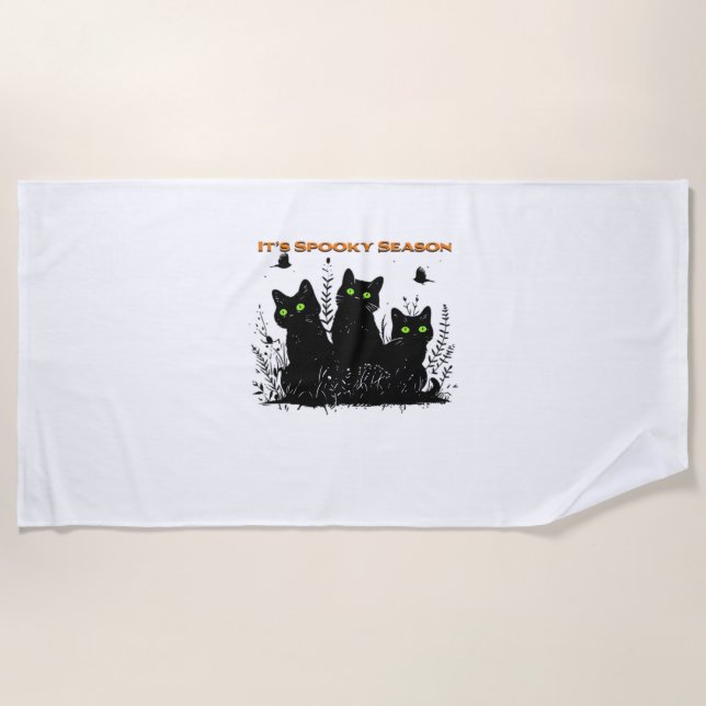 Kawaii Black Cat in Pumpkin  Cute Felt Halloween D Beach Towel (Front)