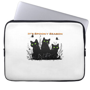 Kawaii Black Cat in Pumpkin Cute Felt Halloween D Laptop Sleeve