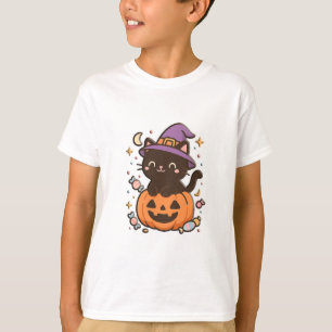 Kawaii Black Cat on Pumpkin – Cute Halloween T-Shi T-Shirt