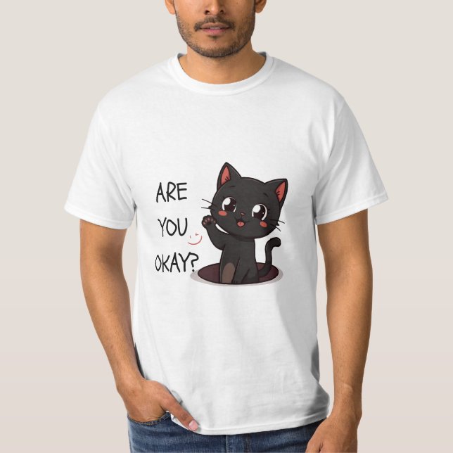 Kawaii Black Cat T-Shirt (Front)