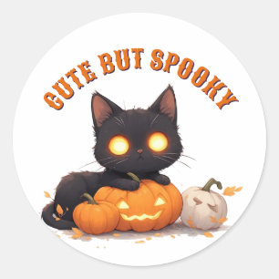 Kawaii Black Cat Trick Or Treat Halloween 🎃 Classic Round Sticker