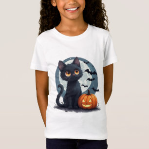 Kawaii Black Cat Under Full Moon Halloween 🎃 T-Shirt