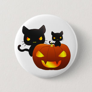 Kawaii black cats and halloween pumpkin 6 cm round badge