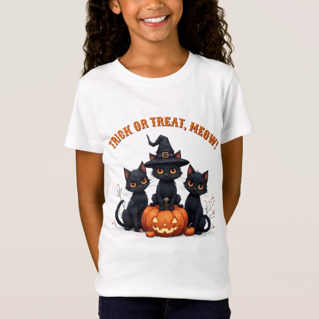 Kawaii Black Cats In Pumpkin Patch Halloween 🎃 T-Shirt (Front)