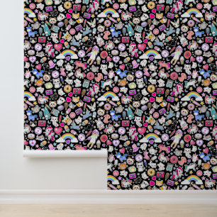 Kawaii Black Doodle Cartoon Kids Nursery  Wallpaper