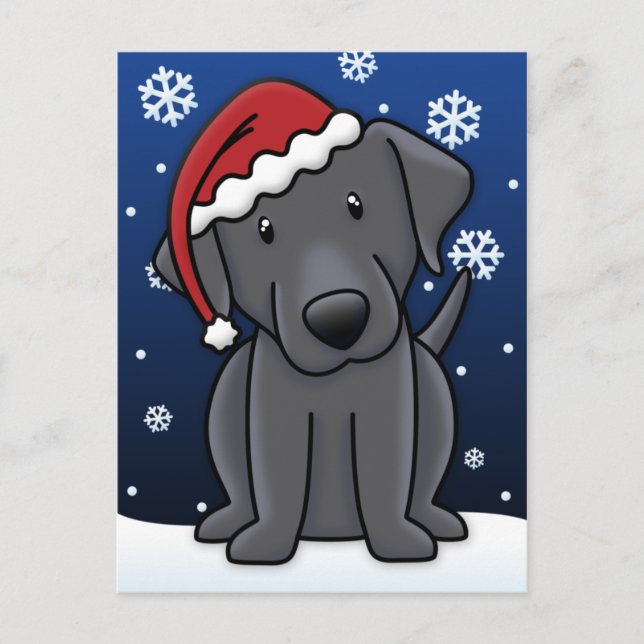 Kawaii Black Lab Christmas Postcard (Front)