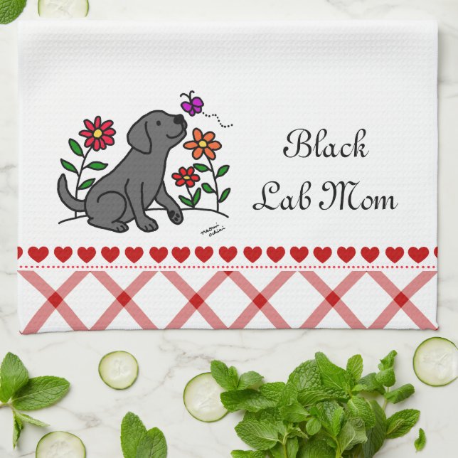Kawaii Black Labrador Cartoon Tea Towel (Folded)
