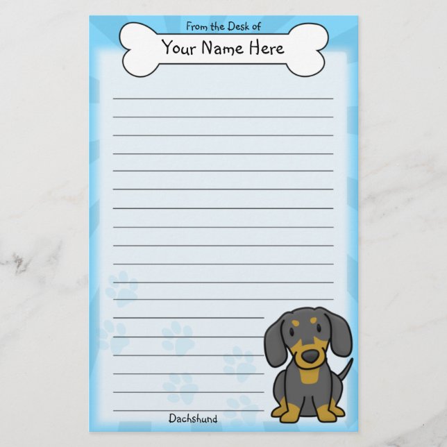 Kawaii Black & Tan Dachshund Stationery (Front)